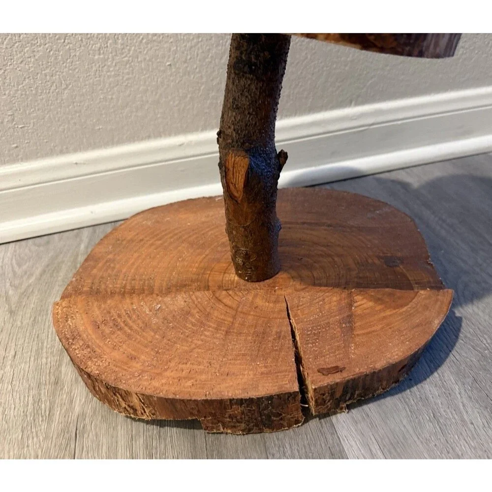 3 tiered Handcrafted Natural Tree Log Slices serving Stand Decorative Style